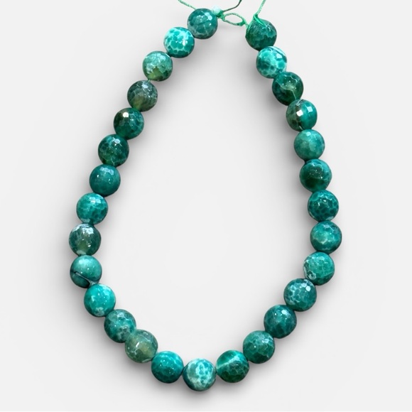 Jewelry - Faceted Green Crackle Agate Beads Strand ~30 Beads Teal Emerald Mixed Tones